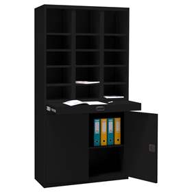 Stahlschrank mit 15 Kleinfächer und Türschrank, HxBxT: 1990 x 1000 x 435 mm, schwarz RAL9005