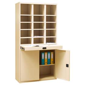 Stahlschrank mit 15 Kleinfächer und Türschrank, HxBxT: 1990 x 1000 x 435 mm, Beige RAL1015