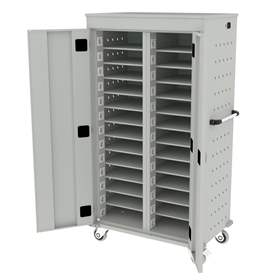 Schrank für Notebooks, mit Ladung, 26 Fächer, BxTxH: 920x540x1540 mm, Gehäuse Lichtgrau RAL7035/ Türfarbe Lichtgrau RAL7035