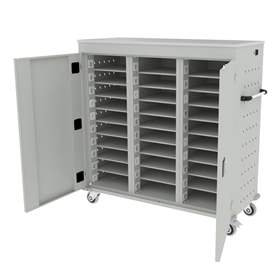 Schrank für Notebooks, mit Ladung, 30 Fächer, BxTxH: 1310x540x1250 mm, Gehäuse Lichtgrau RAL7035/ Türfarbe Lichtgrau RAL7035