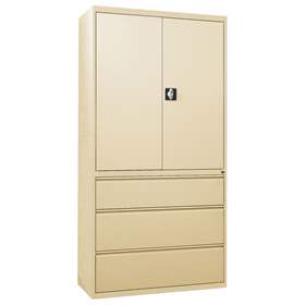 Stahl-Fachbodenschrank mit Registratur, 3 Schubladen + Schrank 1064 mm, Farbe beige RAL1015