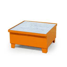 Auffangwanne, Stahl lackiert, mit Gitterrost, 780 x 780 mm, orange RAL2000