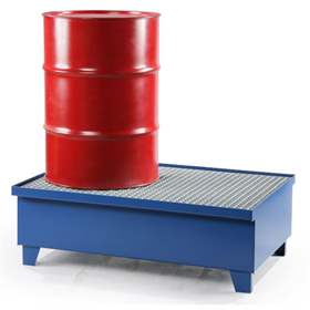 Auffangwanne, Stahl lackiert, mit Gitterrost, 1200 x 810 mm, blau RAL5010.