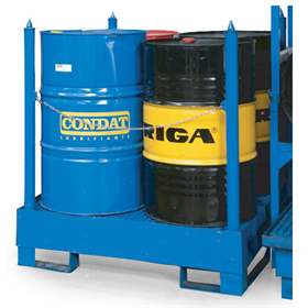 Säulenpalette mit Auffangwanne, Stahl lackiert, 1200 x 1200 mm, blau RAL5010