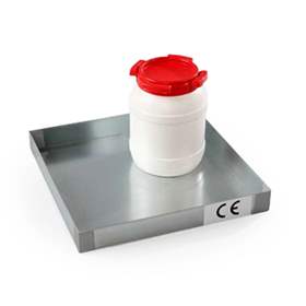 Auffangwanne für Kleingebinde, verzinkt, ohne Lochblechrost, Auffangvolumen 12l, 470 x 470 mm