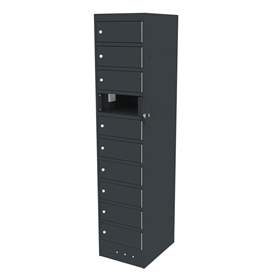 Schrank für Notebooks mit Ladung, 10 Fächer, BxTxH: 400x520x1800 mm, Gehäuse anthrazit RAL7016/ Türfarbe anthrazit RAL7016