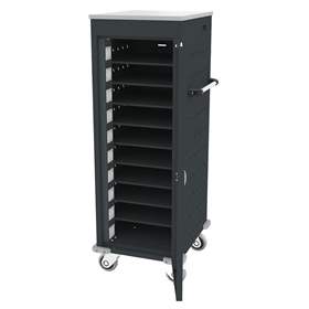 Schrank für Notebooks mit Ladung, 10 Fächer, BxTxH: 530x540x1250 mm, Gehäuse anthrazit RAL7016/ Türfarbe anthrazit RAL7016