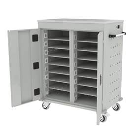 Schrank für Notebooks, mit Ladung, 16 Fächer, BxTxH: 920x540x1060 mm, Gehäuse Lichtgrau RAL7035/ Türfarbe Lichtgrau RAL7035