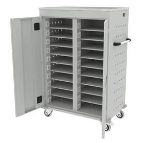 Schrank für Notebooks, mit Ladung, 20 Fächer, BxTxH: 920x540x1250 mm, Gehäuse Lichtgrau RAL7035/ Türfarbe Lichtgrau RAL7035