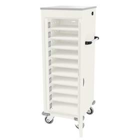 Schrank für Notebooks mit Ladung, 10 Fächer, BxTxH: 530x540x1250 mm, Gehäuse Weiß RAL9010/ Türfarbe Weiß RAL9010