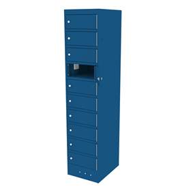Schrank für Notebooks mit Ladung, 10 Fächer, BxTxH: 400x520x1800 mm, Gehäuse Blau RAL5010/ Türfarbe Blau RAL5010