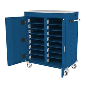 Schrank für Notebooks, mit Ladung, 16 Fächer, BxTxH: 920x540x1060 mm, Gehäuse Blau RAL5010/ Türfarbe Blau RAL5010