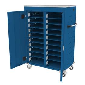 Schrank für Notebooks, mit Ladung, 20 Fächer, BxTxH: 920x540x1250 mm, Gehäuse Blau RAL5010/ Türfarbe Blau RAL5010