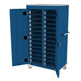 Schrank für Notebooks, mit Ladung, 26 Fächer, BxTxH: 920x540x1540 mm, Gehäuse Blau RAL5010/ Türfarbe Blau RAL5010