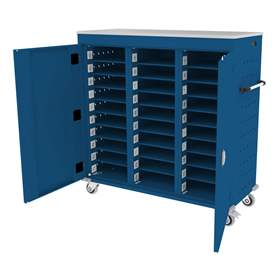 Schrank für Notebooks, mit Ladung, 30 Fächer, BxTxH: 1310x540x1250 mm, Gehäuse Blau RAL5010/ Türfarbe Blau RAL5010