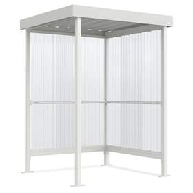 Raucherunterstand, 2 Seitenwände aus gewelltem PVC, Dach aus Trapezblech, H x B x T:  2360x1720x1580 mm, verzinkt + lackiert Grauweiß RAL9002