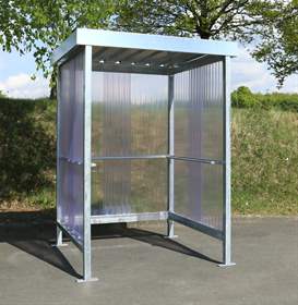 Raucherunterstand, 3 Seitenwände aus gewelltem PVC, Dach aus Trapezblech, H x B x T:  2360x1720x1580 mm