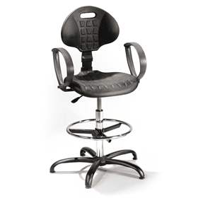 Arbeitsdrehstuhl PRO STANDARD mit Armlehnen, hoch, mit Bodengleitern und Fußring.