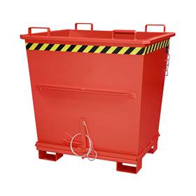 Kónický přepravník s výklopným dnem, objem 1000 l, nosnost 2000 kg, d x š x v: 1040 x 1200 x 1270 mm, barva červená RAL3000