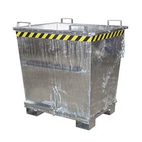 Kónický přepravník s výklopným dnem, objem 1000 l, nosnost 2000 kg, d x š x v: 1040 x 1200 x 1270 mm, žárově zinkovaná