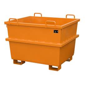 Konischer Stahl-Behälter, stapelbar, Volumen 750 l, LxBxH: 1040x1200x955 mm, Farbe orange RAL2000