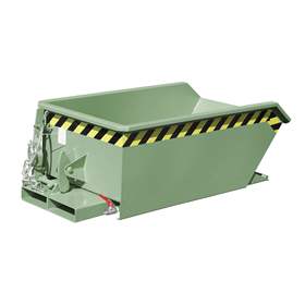 Nízký výklopný přepravník se sítkem, výpustný kohout, objem 230 l, nosnost 750 kg, d x š x v: 1385x680x450 mm, barva zelená RAL6011