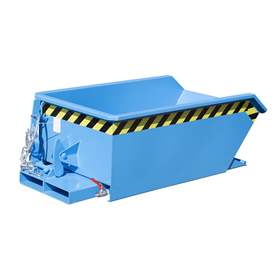 Nízký výklopný přepravník se sítkem, výpustný kohout, objem 230 l, nosnost 750 kg, d x š x v: 1385x680x450 mm, barva modrá RAL5012