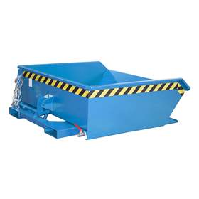 Nízký výklopný přepravník se sítkem, výpustný kohout, objem 460 l, nosnost 1000 kg, d x š x v: 1385x1280x450 mm, barva modrá RAL5012