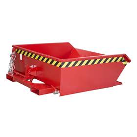 Nízký výklopný přepravník se sítkem, výpustný kohout, objem 460 l, nosnost 1000 kg, d x š x v: 1385x1280x450 mm, barva červená RA3000