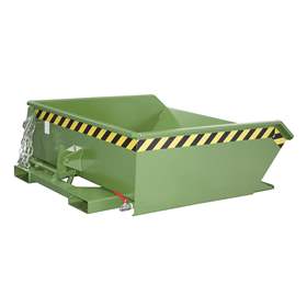 Nízký výklopný přepravník se sítkem, výpustný kohout, objem 460 l, nosnost 1000 kg, d x š x v: 1385x1280x450 mm, barva zelená RAL6011