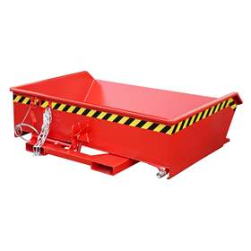 Nízký výklopný přepravník se sítkem, výpustný kohout, objem 610 l, nosnost 1000 kg, d x š x v: 1385x1680x450 mm, barva červená RAL3000