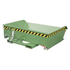 Nízký výklopný přepravník se sítkem, výpustný kohout, objem 610 l, nosnost 1000 kg, d x š x v: 1385x1680x450 mm, barva zelená RAL6011