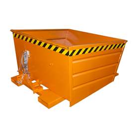 Der Kippbehälter mit niedriger Schüttkante, Volumen 800 l, LxBxH: 1375x1200x730 mm, Farbe Orange RAL2000