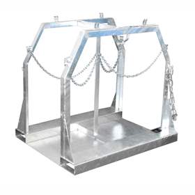 Stahlflaschen-Palette, max. 8 x Ø 250 mm, Tragfähigkeit 700 kg, LxBxH: 1100x860x1080 mm, feuerverzinkt