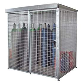 Gasflaschen-Container, mit Dach, einflügelige Tür, max. flashen 48 x Ø 230 mm, LxBxH: 2100x1500x2160 mm, feuerverzinkt