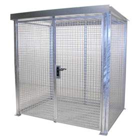 Gasflaschen-Container, mit Dach, zweiflügelige Tür, max. flashen 48 x Ø 230 mm, LxBxH: 2100x1500x2160 mm, feuerverzinkt