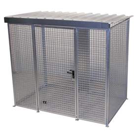 Gasflaschen-Container, mit Dach, einflügelige Tür, max. flashen 60 x Ø 230 mm, LxBxH: 2400x1500x2160 mm, feuerverzinkt