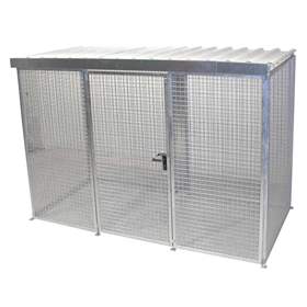 Gasflaschen-Container, mit Dach, einflügelige Tür, max. flashen 78 x Ø 230 mm, LxBxH: 3100x1500x2160 mm, feuerverzinkt