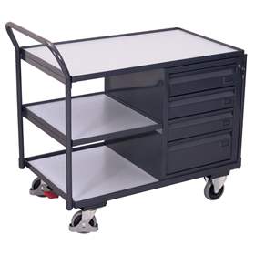 ESD - Werkstattwagen VARIOfit, Ladefläche 985 x 590 mm, 2 Fachböden, 4 Schubladen