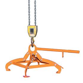 Fassgreifer für 200l-Stahlfässern, 4-Punkt-Spannsystem, Traglast 350 kg, Farbe Orange RAL2000