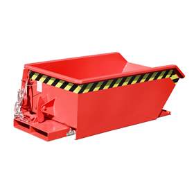 Nízký výklopný přepravník se sítkem, výpustný kohout, objem 230 l, nosnost 750 kg, d x š x v: 1385x680x450 mm, barva červená RAL3000