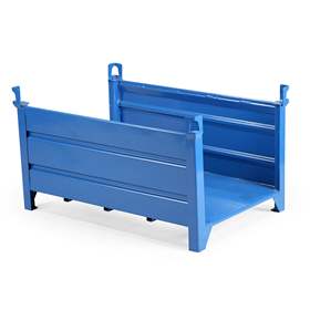 Boxcontainer - container metalic stivuibil de transport,  1200 x 800 mm, fără pereții laterali înguști, albastru RAL5010