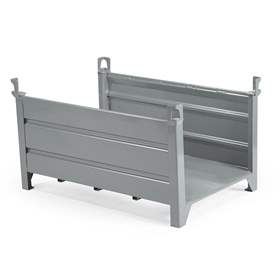 Boxcontainer - container metalic stivuibil de transport, 1200 x 800 mm, fără pereții laterali înguști, culoare gri RAL7005