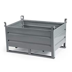 Boxcontainer - container metalic stivuibil de transport,  1200 x 800 mm, 4 pereți plini și tălpi, culoare gri RAL7005