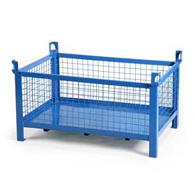 Boxcontainer - container metalic stivuibil de transport,  1200 x 800 mm, 4 pereți tip grilaj, albastru RAL5010