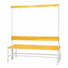 Garderobenbank mit 16 Kleiderhaken und Sitzfläche aus Massivholzleisten, zweiseitig, Länge 1500 mm