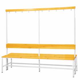 Garderobenbank mit 20 Kleiderhaken und Sitzfläche aus Massivholzleisten, zweiseitig, Länge 2000 mm