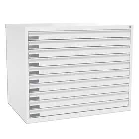 Dulap arhivare desene și planșe, 10 sertare, format A1, culoare albă RAL9010