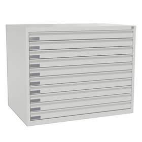 Dulap arhivare desene și planșe, 10 sertare, format A1, gri RAL7035