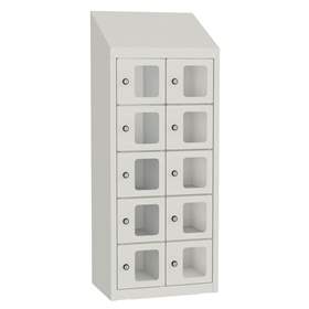 Minibox, 10 Fächer mit Sichtfenster, Gesamtmaße (HxBxT): 1090x430x300 mm, Farbe Lichtgrau RAL7035